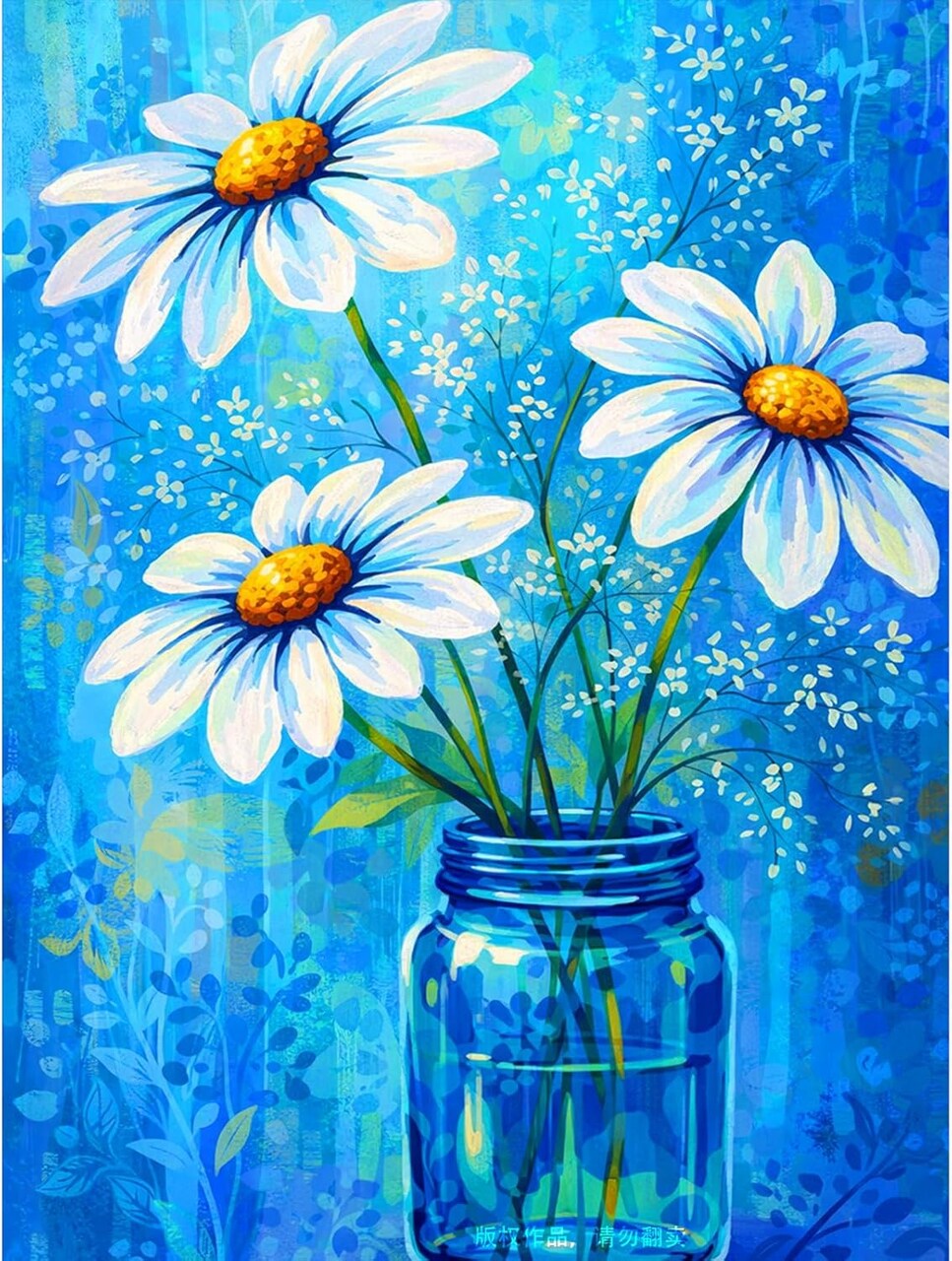 Daisies in a Jar Diamond Art Kits for Adults - 12x16 Inch 5D Full Drill Diamond Painting - Round Gem Art Paint by Diamonds - DIY Floral Rhinestone Craft for Beginners & Home Wall Decor